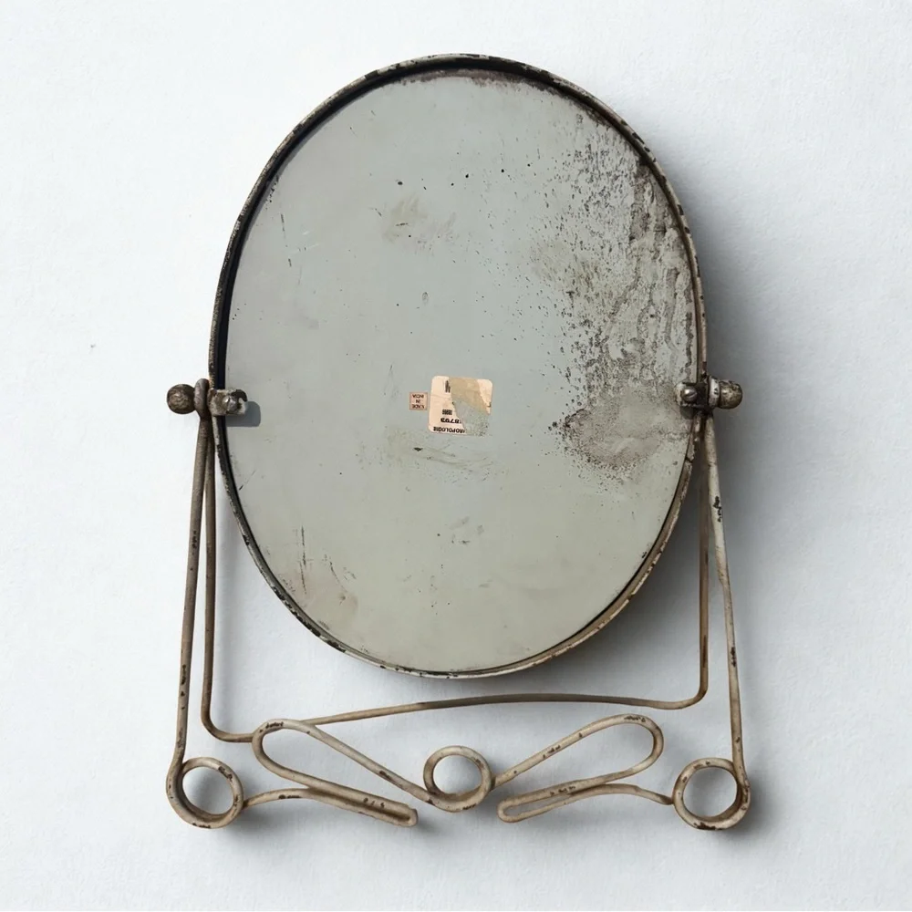 Anthropologie Vintage-Style Oval Mirror in Cream and Green